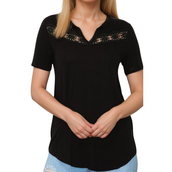 Lace Detail Short Sleeve Top in Black by A.Gain - Picture 4 of 4
